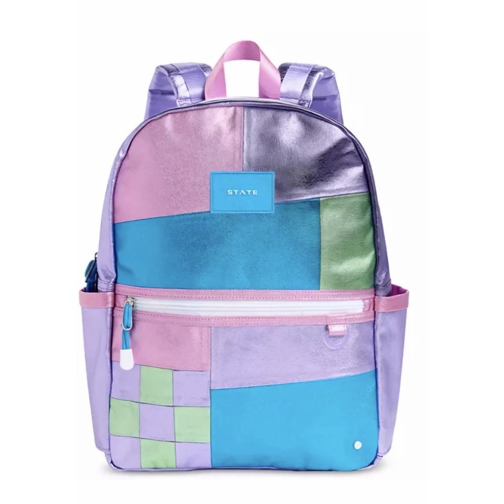 State Metallic Patchwork Kane‎ Kids Double Pocket Large Backpack Girl's New